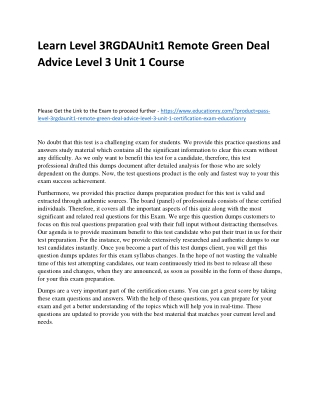 Learn Level 3RGDAUnit1 Remote Green Deal Advice Level 3 Unit 1 Practice Course