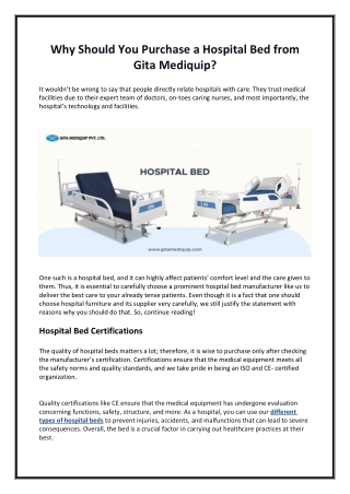 Why Should You Purchase a Hospital Bed from Gita Mediquip