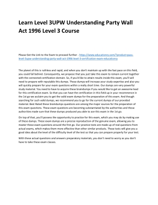 Learn Level 3UPW Understanding Party Wall Act 1996 Level 3 Practice Course