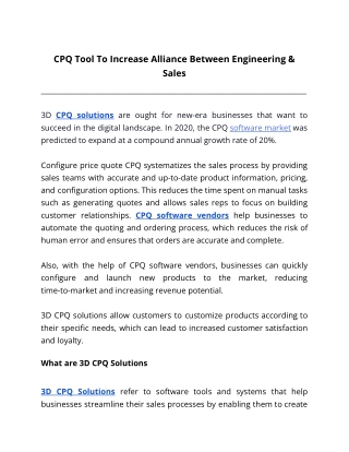 CPQ Tool To Increase Alliance Between Engineering & Sales