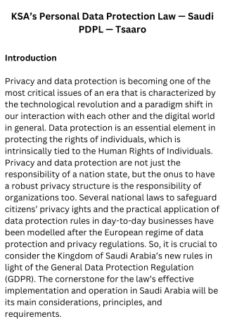 KSA’s Personal Data Protection Law — Saudi PDPL — Tsaaro