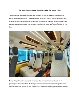 The Benefits of Using a Tempo Traveller for Group Trips