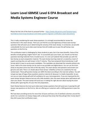 Learn Level 6BMSE Level 6 EPA Broadcast and Media Systems Engineer Practice Cour