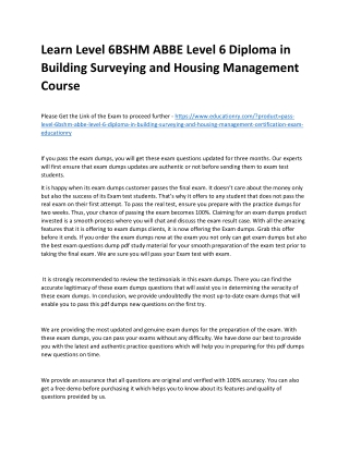 Learn Level 6BSHM ABBE Level 6 Diploma in Building Surveying and Housing Managem