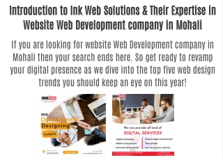 Introduction to Ink Web Solutions & Their Expertise in Website Web Development company in Mohali
