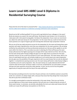 Learn Level 6RS ABBE Level 6 Diploma in Residential Surveying Practice Course