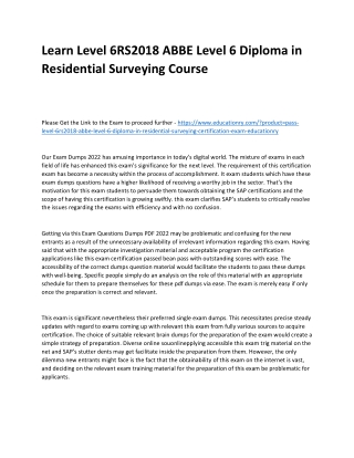 Learn Level 6RS2018 ABBE Level 6 Diploma in Residential Surveying Practice Cours