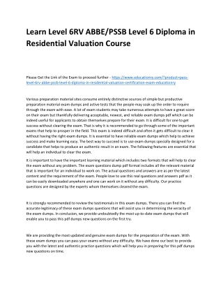 Learn Level 6RV ABBE/PSSB Level 6 Diploma in Residential Valuation Practice Cour