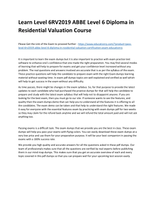 Learn Level 6RV2019 ABBE Level 6 Diploma in Residential Valuation Practice Cours