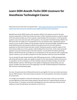 Learn DOH-Anesth-Techn DOH Licensure for Anesthesia Technologist Practice Course