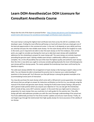 Learn DOH-AnesthesiaCon DOH Licensure for Consultant Anesthesia Practice Course