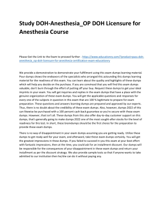 Study DOH-Anesthesia_OP DOH Licensure for Anesthesia Practice Course