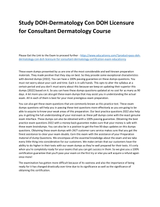 Study DOH-Dermatology Con DOH Licensure for Consultant Dermatology Practice Cour