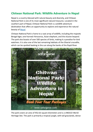 Chitwan National Park Wildlife Adventure in Nepal