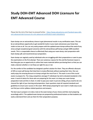 Study DOH-EMT Advanced DOH Licensure for EMT Advanced Practice Course