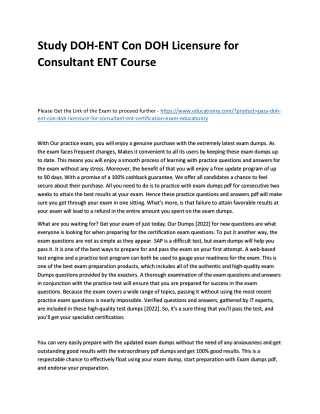 Study DOH-ENT Con DOH Licensure for Consultant ENT Practice Course