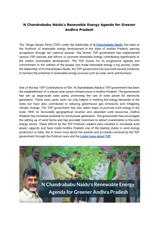 N Chandrababu Naidu's Renewable Energy Agenda for Greener Andhra Pradesh