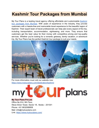 Kashmir Tour Packages from Mumbai
