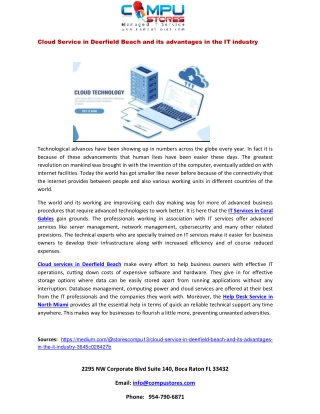 Cloud Service in Deerfield Beach and its advantages in the IT industry