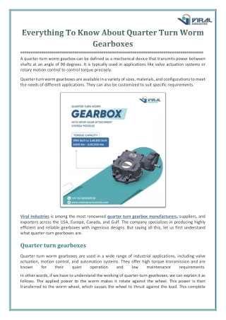 Everything To Know About Quarter Turn Worm Gearboxes