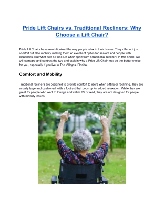 Pride Lift Chairs vs. Traditional Recliners: Why Choose a Lift Chair?