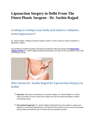 Liposuction Surgery in Delhi - Dr. Sachin Rajpal