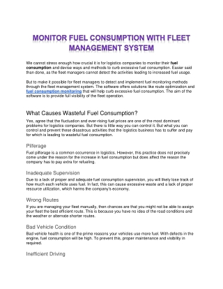 Monitor Fuel Consumption With Fleet Management System
