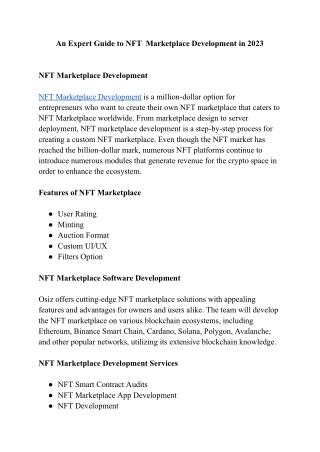 NFT Marketplace Development  Company - Osiz