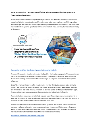 How Automation Can Improve Efficiency in Water Distribution Systems A Comprehensive Guide