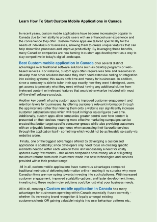 Learn How To Start Custom Mobile Applications in Canada