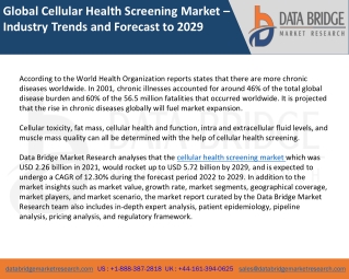 Global Cellular Health Screening Market – Industry Trends and Forecast to 2029