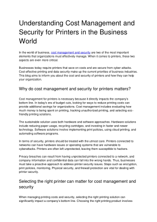 Understanding Cost Management and Security for Printers in the Business World