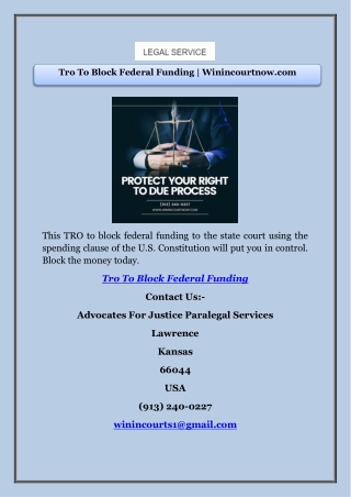 Tro To Block Federal Funding | Winincourtnow.com