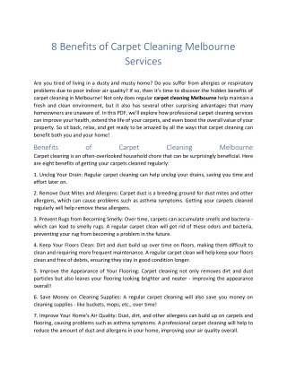 8 Benefits of Carpet Cleaning Melbourne Services