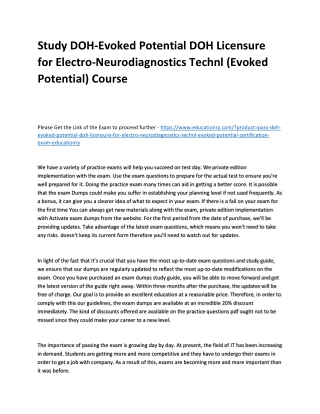 Study DOH-Evoked Potential DOH Licensure for Electro-Neurodiagnostics Technl (Ev