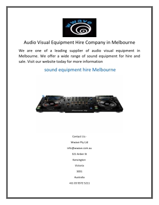 Audio Visual Equipment Hire Company in Melbourne