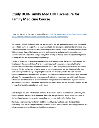 Study DOH-Family Med DOH Licensure for Family Medicine Practice Course