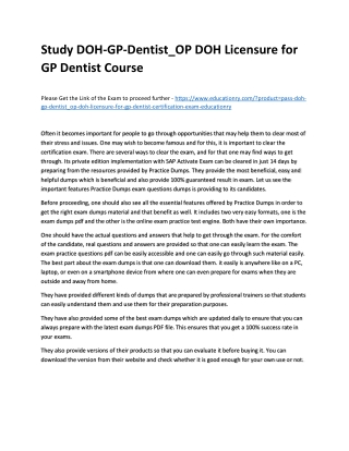 Study DOH-GP-Dentist_OP DOH Licensure for GP Dentist Practice Course