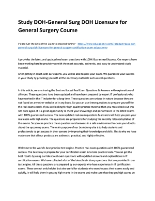 Study DOH-General Surg DOH Licensure for General Surgery Practice Course