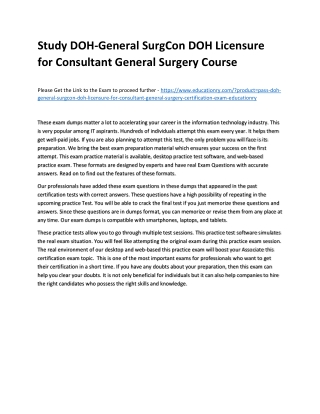 Study DOH-General SurgCon DOH Licensure for Consultant General Surgery Practice