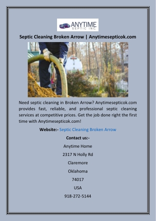 Septic Cleaning Broken Arrow  Anytimesepticok