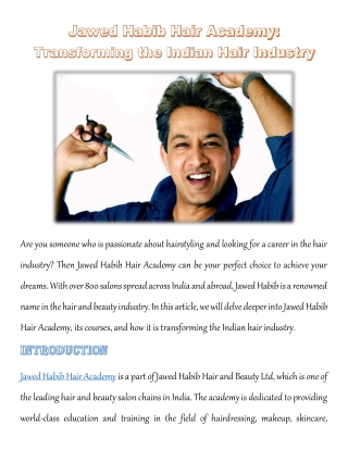 Jawed Habib Hair Academy Transforming the Indian Hair Industry