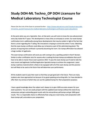 Study DOH-ML Techno_OP DOH Licensure for Medical Laboratory Technologist Practic