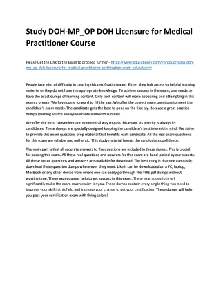 Study DOH-MP_OP DOH Licensure for Medical Practitioner Practice Course