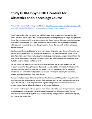 Study DOH-ObGyn DOH Licensure for Obstetrics and Genecology Practice Course