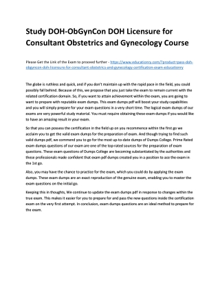 Study DOH-ObGynCon DOH Licensure for Consultant Obstetrics and Gynecology Practi