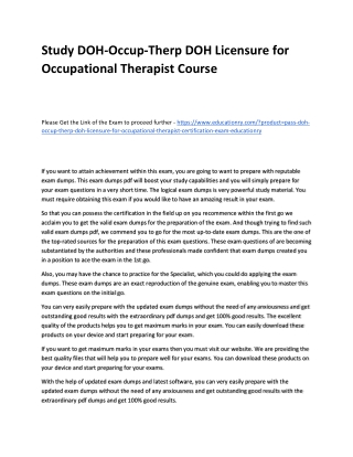 Study DOH-Occup-Therp DOH Licensure for Occupational Therapist Practice Course