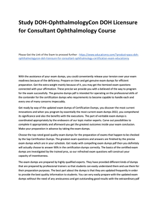 Study DOH-OphthalmologyCon DOH Licensure for Consultant Ophthalmology Practice C