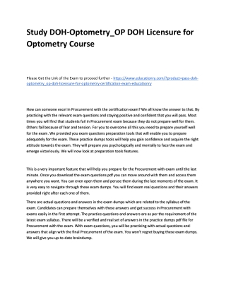 Study DOH-Optometry_OP DOH Licensure for Optometry Practice Course