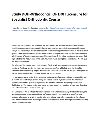 Study DOH-Orthodontic_OP DOH Licensure for Specialist Orthodontic Practice Cours